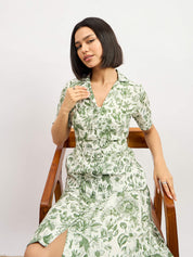 Pinnaca Floral Shirt Dress - Olive