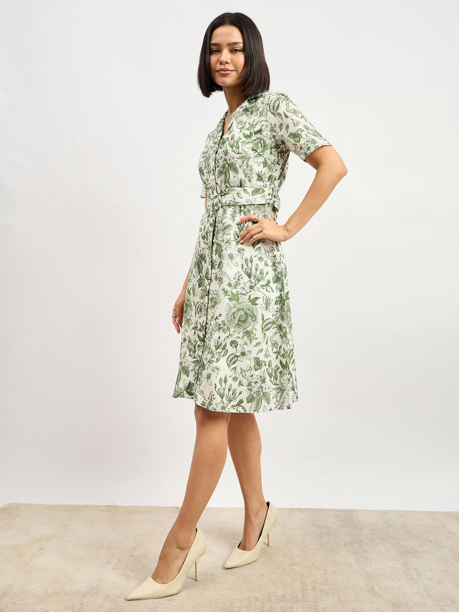 Pinnaca Floral Shirt Dress - Olive