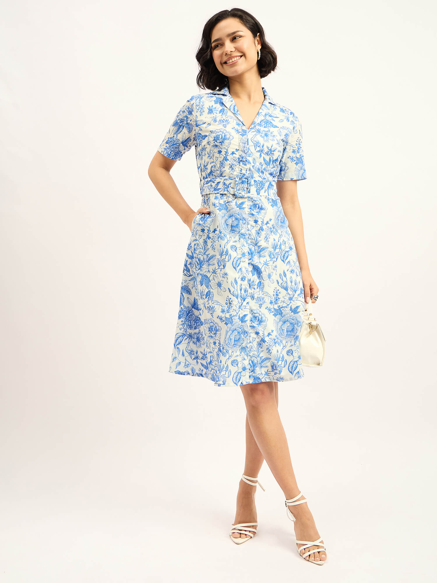 Pinnaca Floral Shirt Dress - Blue