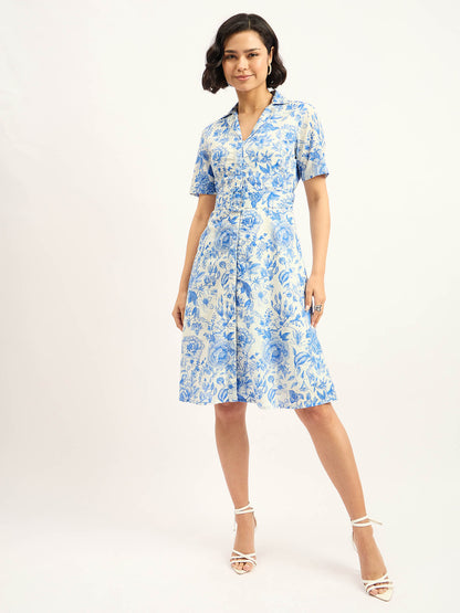 Pinnaca Floral Shirt Dress - Blue