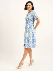 Pinnaca Floral Shirt Dress - Blue