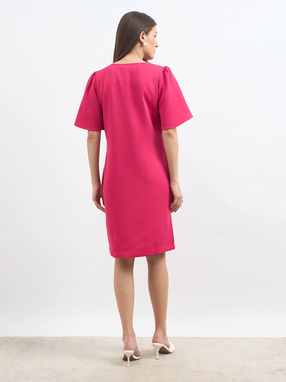 Evelyn Formal-Casual Flutter Sleeve Shift Dress - Hot Pink