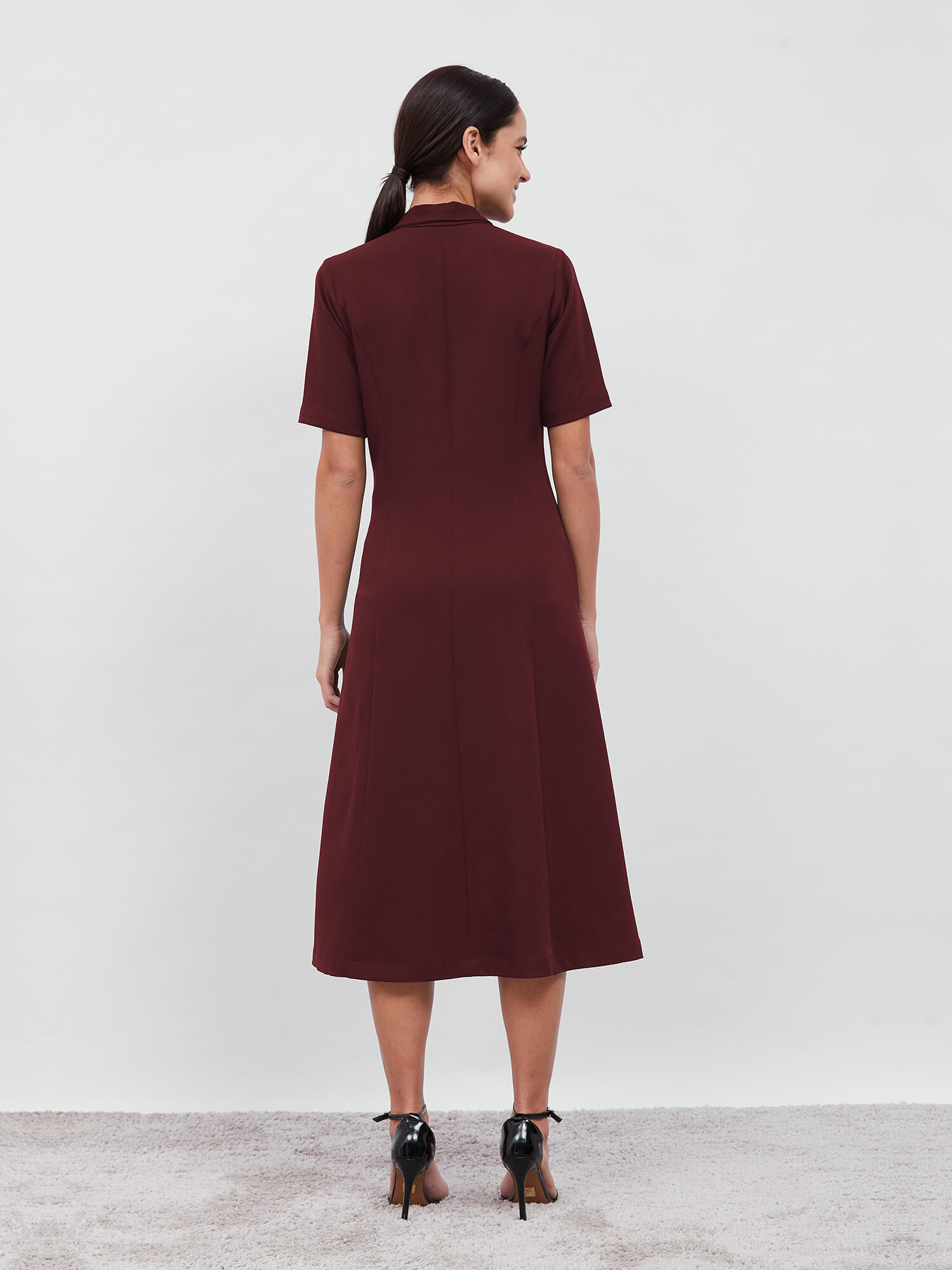 Stalwart Shawl Collared Dress - Maroon SALT Attire Stalwart Shawl Collared Dress - Maroon SALT Attire