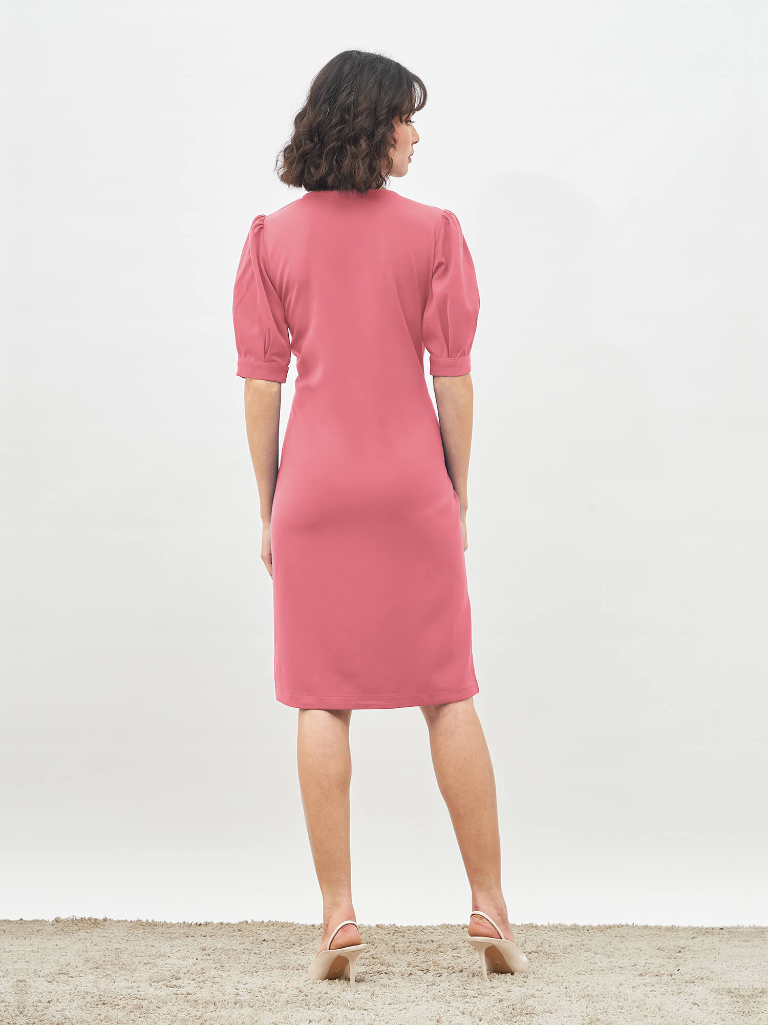 Valiant Balloon Sleeves Shift Dress - Coral Pink