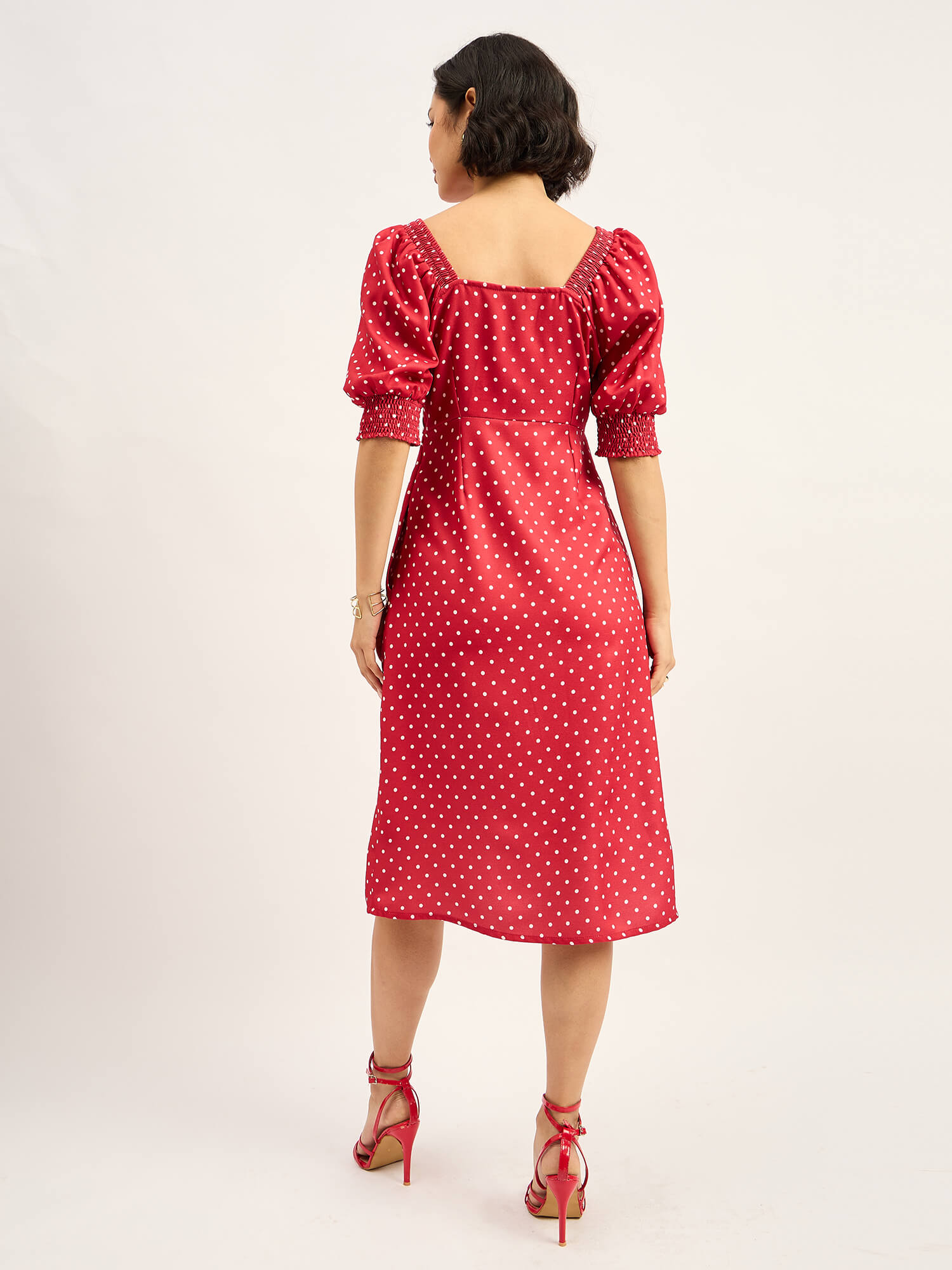 Rosso Polka Ruched Dress - Red