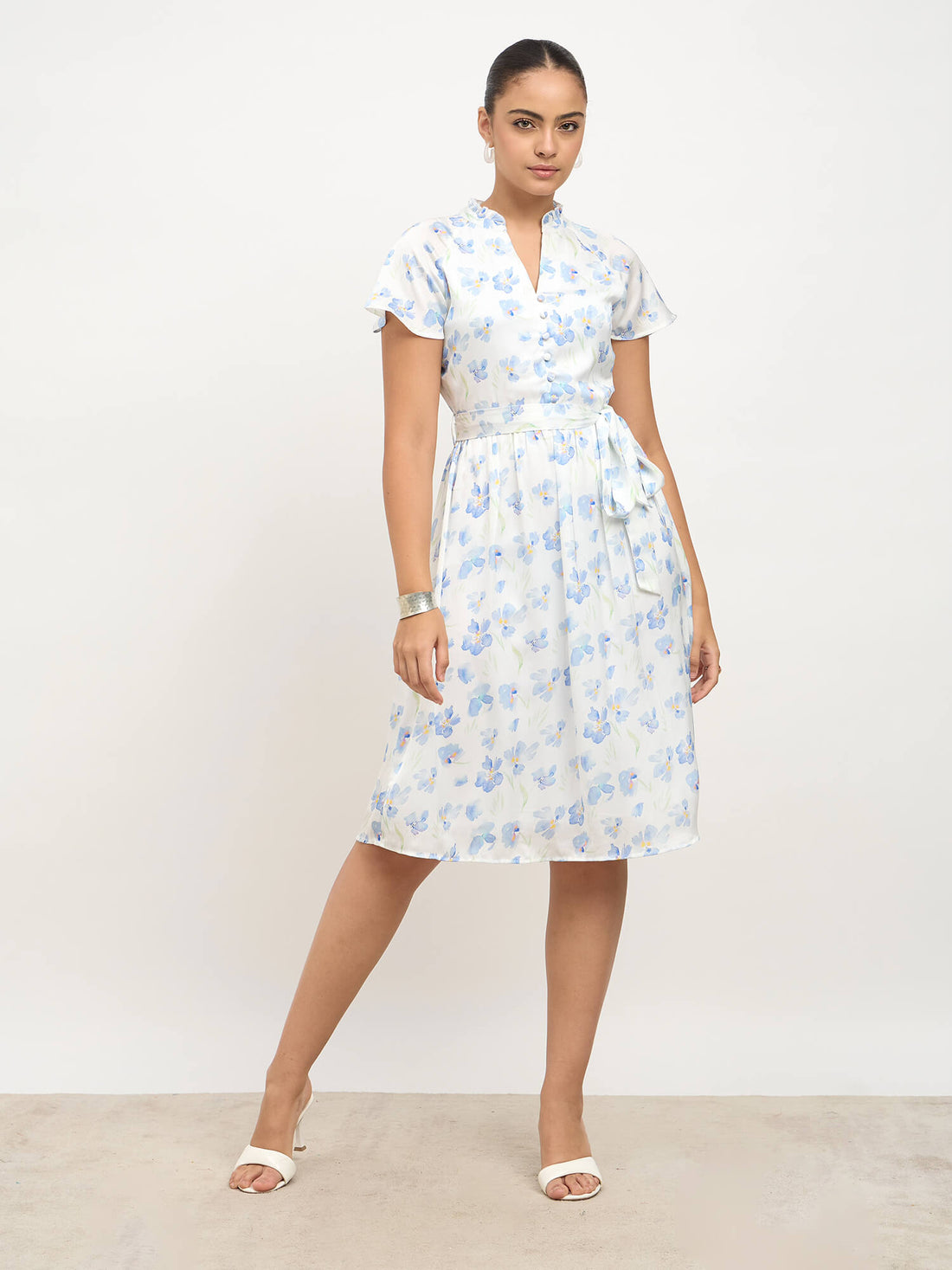 Wisp Belted Fit and Flare dress-White