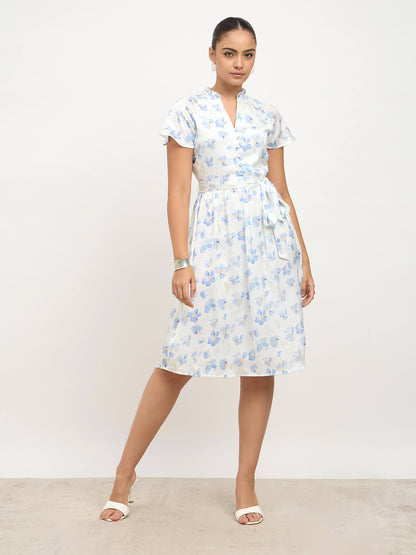 Wisp Belted Fit and Flare dress-White