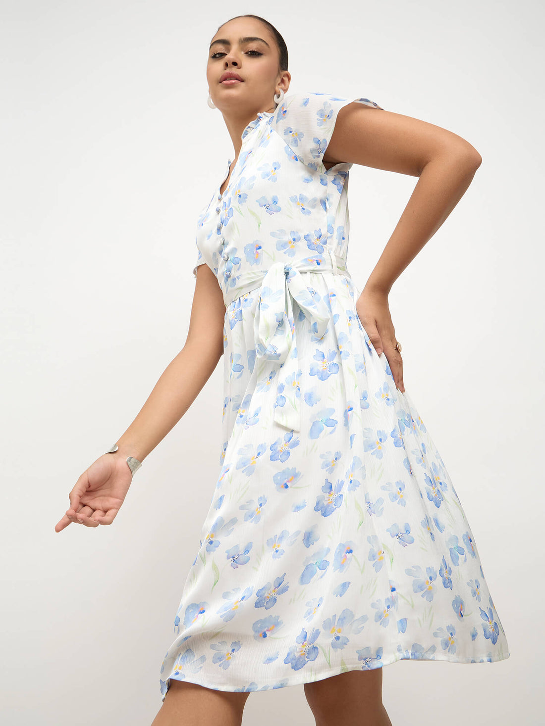 Wisp Belted Fit and Flare dress-White