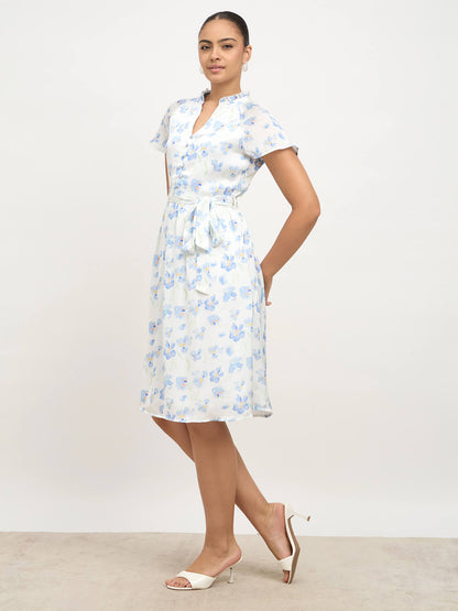 Wisp Belted Fit and Flare dress-White