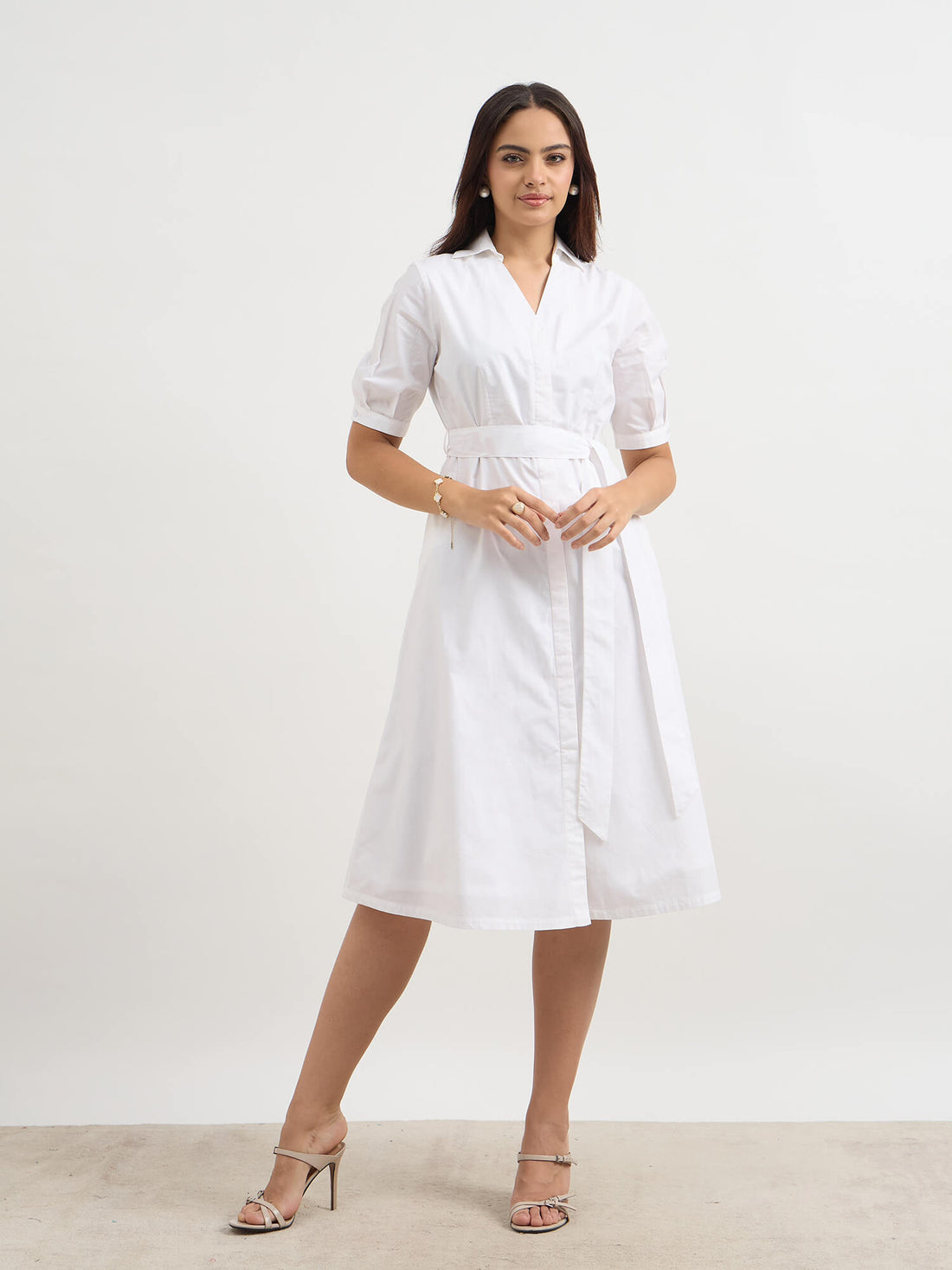 Madlin Shirt Belted Dress-White