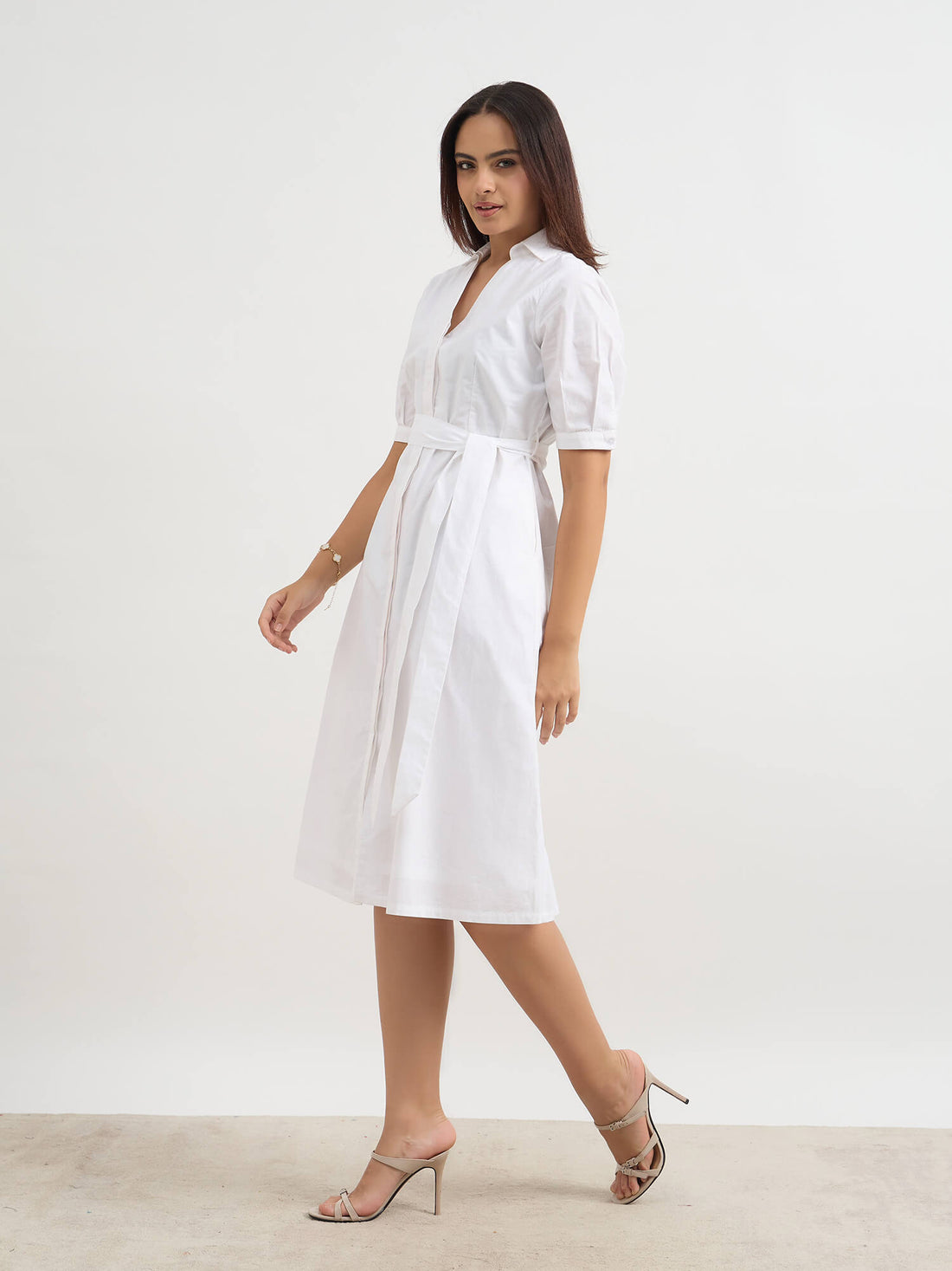 Madlin Shirt Belted Dress-White