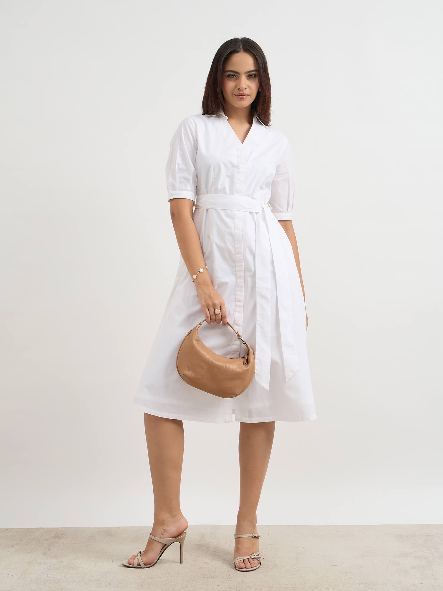 Madlin Shirt Belted Dress-White