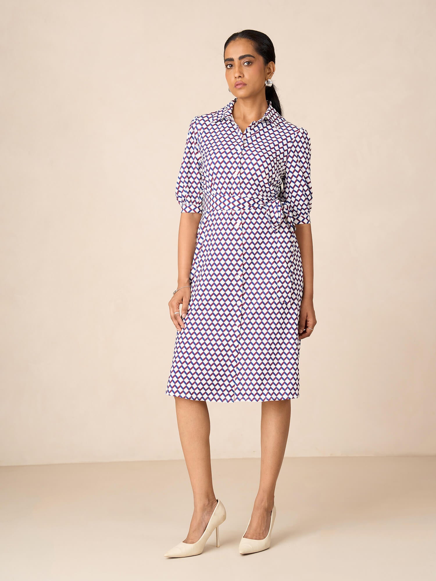 Juno Puff Sleeve Shirt Dress-White