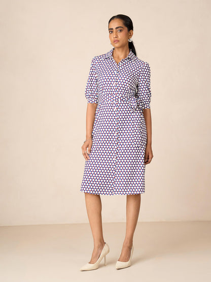 Juno Puff Sleeve Shirt Dress-White