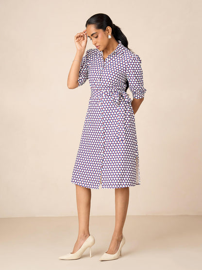 Juno Puff Sleeve Shirt Dress-White