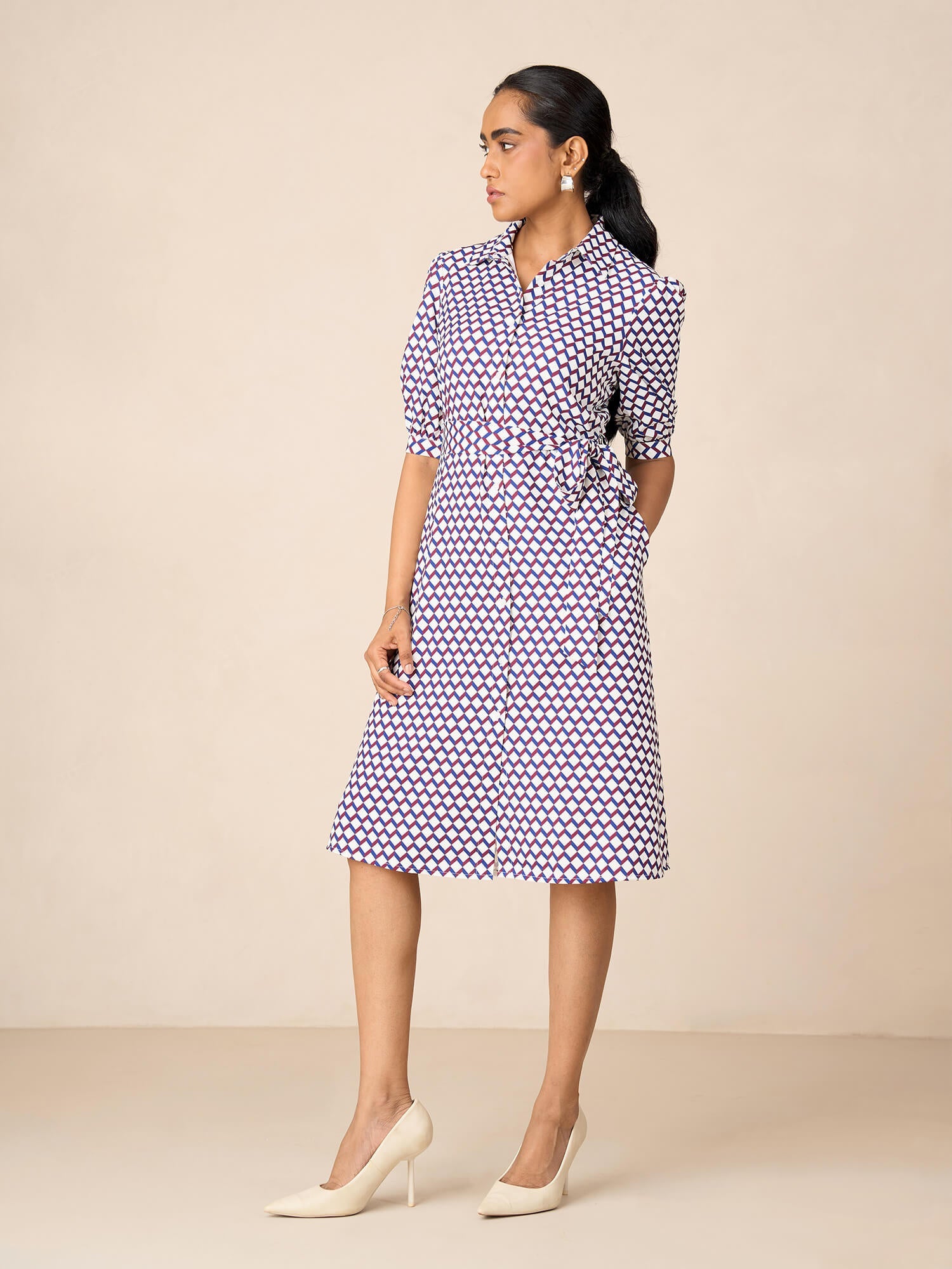 Juno Puff Sleeve Shirt Dress-White