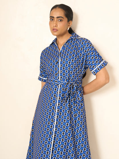 Presence Dolman Sleeve Shirt Dress-Navy&amp;white