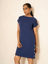 Elwood Side Button Shift Dress-Navy