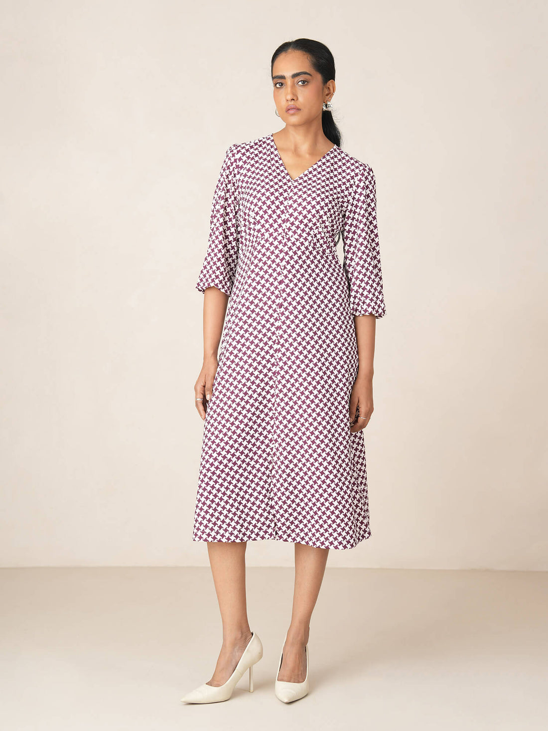 Turner Printed Faux Button Midi Dress-WINE