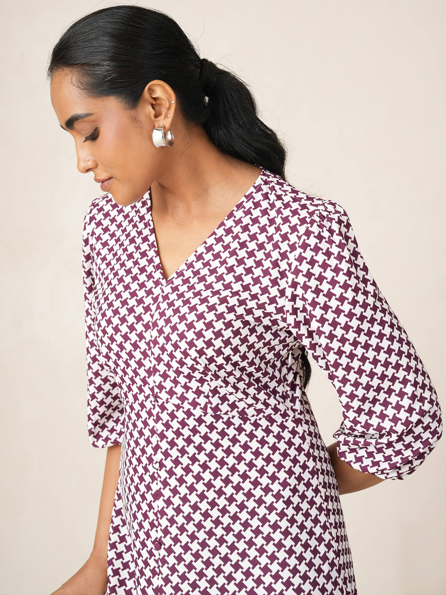 Turner Printed Faux Button Midi Dress-WINE