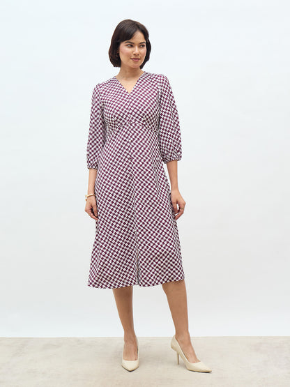 Turner Printed Faux Button Midi Dress-WINE