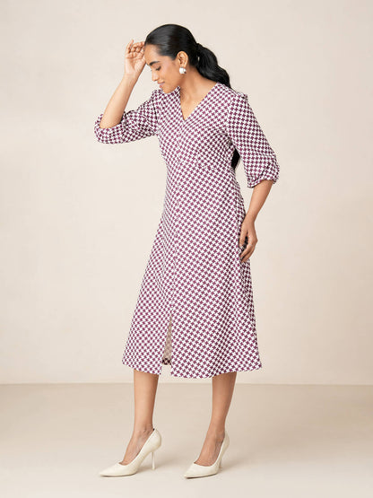 Turner Printed Faux Button Midi Dress-WINE