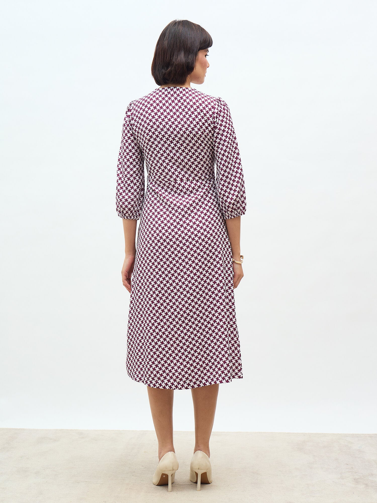 Turner Printed Faux Button Midi Dress-WINE