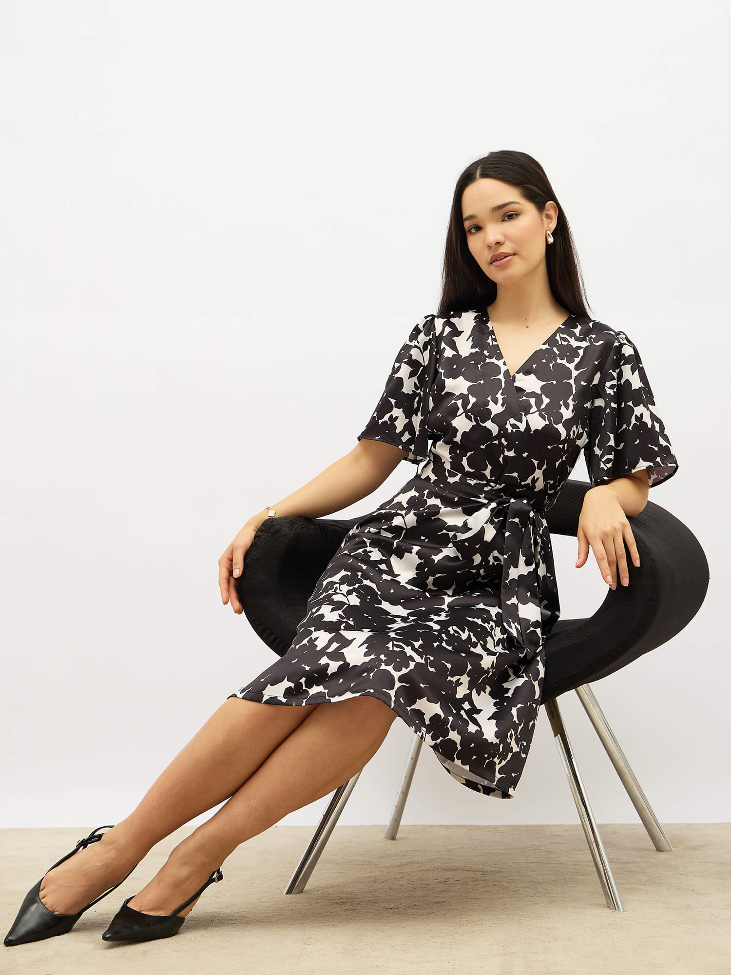 Juvina Faux Overlap Dress-Black &amp; Ivory