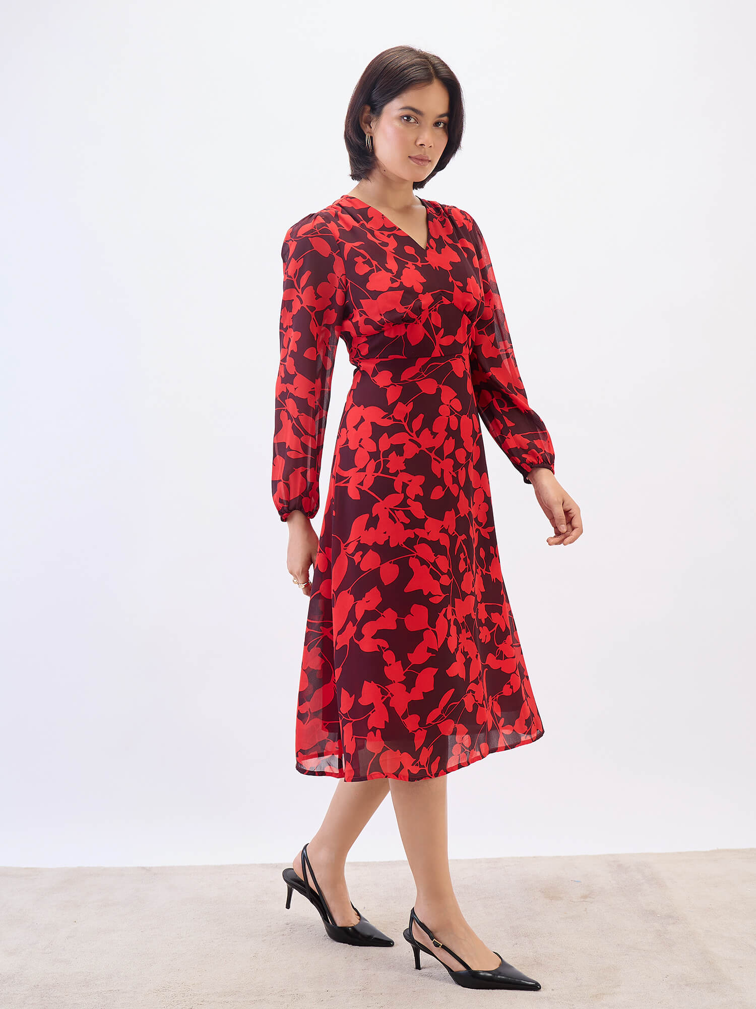 Darose Empire Waist Midi Dress-Multi