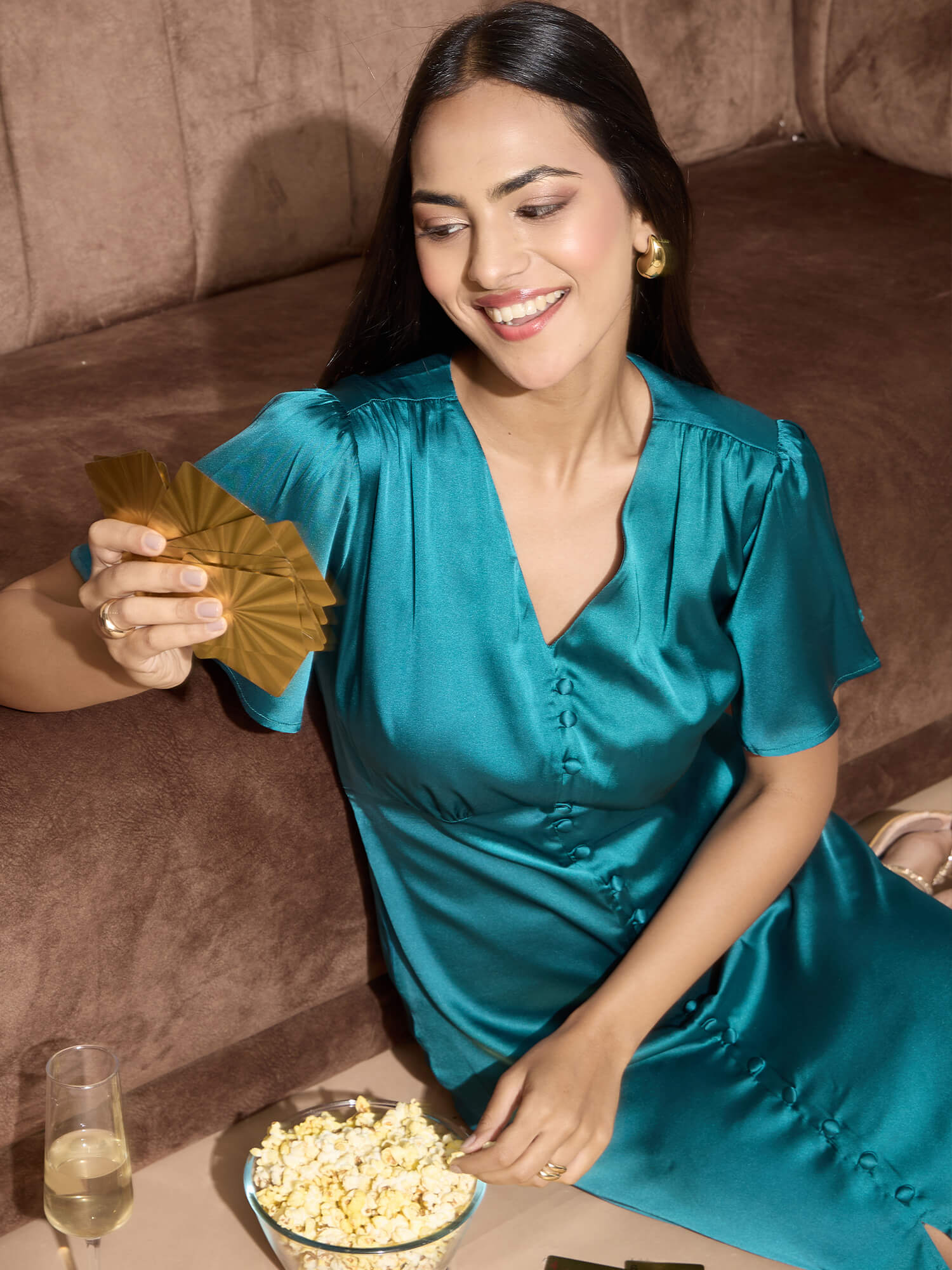 Milux Petal Sleeves Midi Dress-Teal