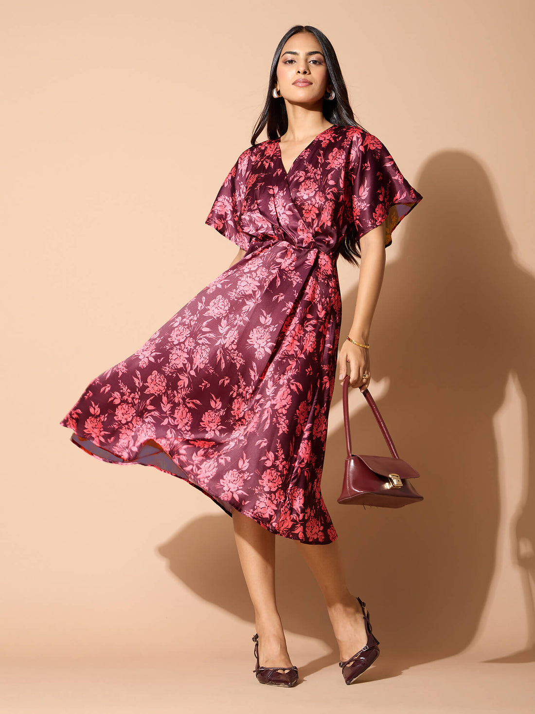 Idaho Faux Wrap Midi Dress-Multi