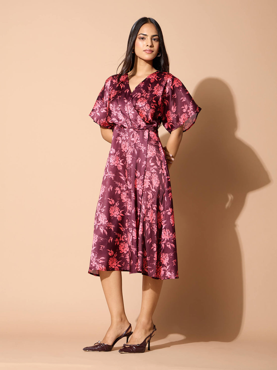 Idaho Faux Wrap Midi Dress-Multi