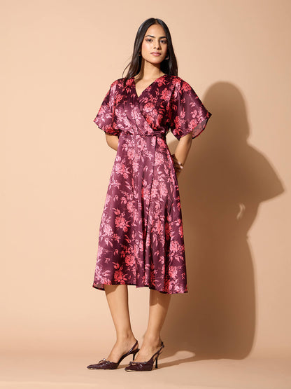 Idaho Faux Wrap Midi Dress-Multi