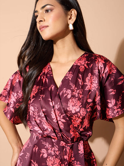 Idaho Faux Wrap Midi Dress-Multi
