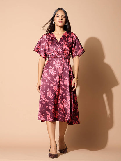 Idaho Faux Wrap Midi Dress-Multi