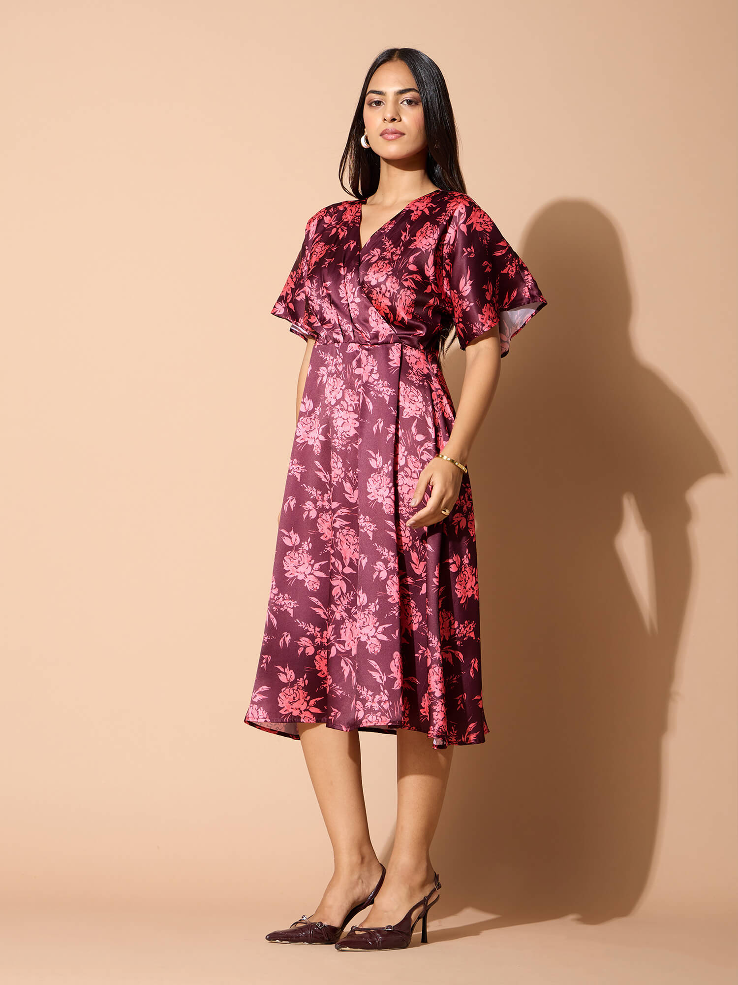 Idaho Faux Wrap Midi Dress-Multi