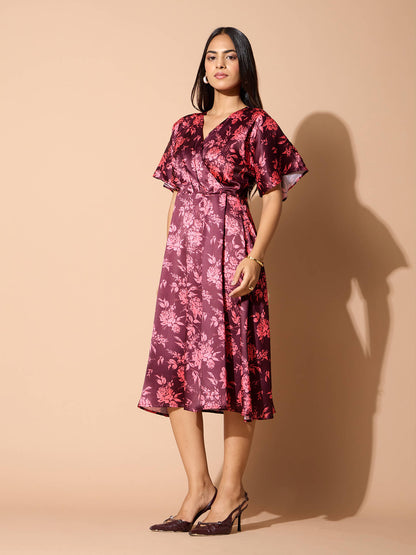 Idaho Faux Wrap Midi Dress-Multi