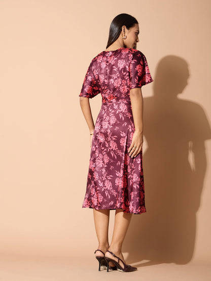 Idaho Faux Wrap Midi Dress-Multi