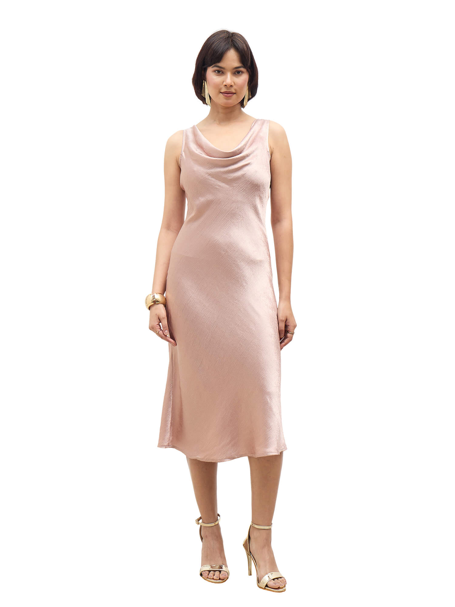 Evelon Satin Slip Dress-champagne