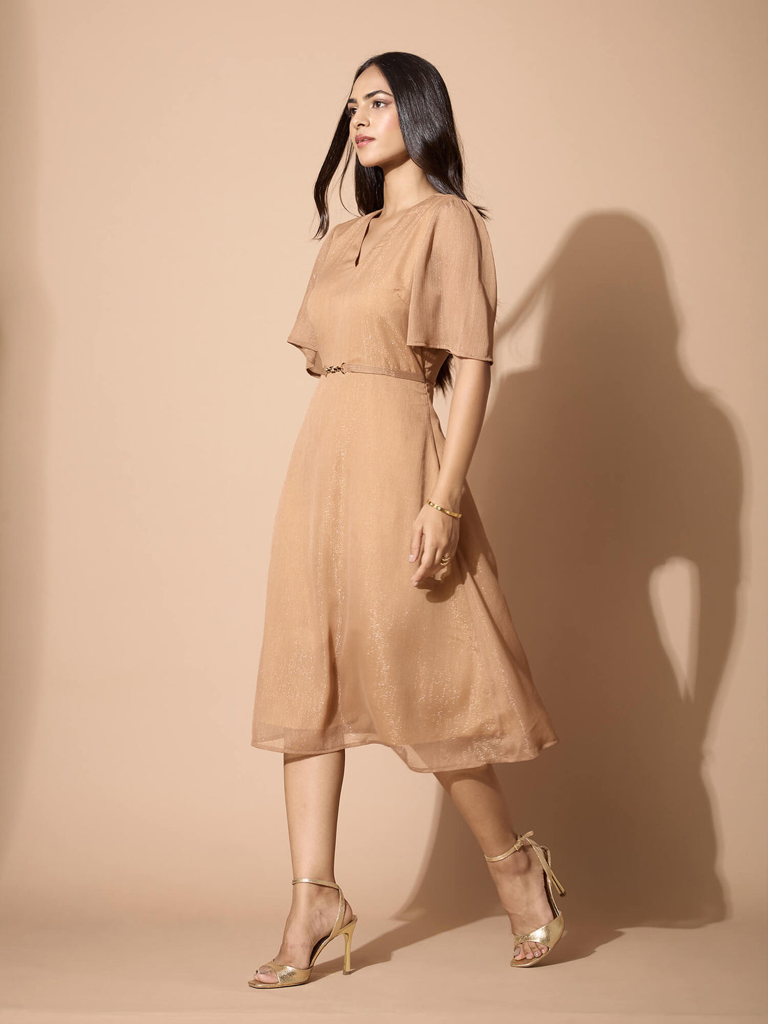 Azra Trim Detail Dress-Gold
