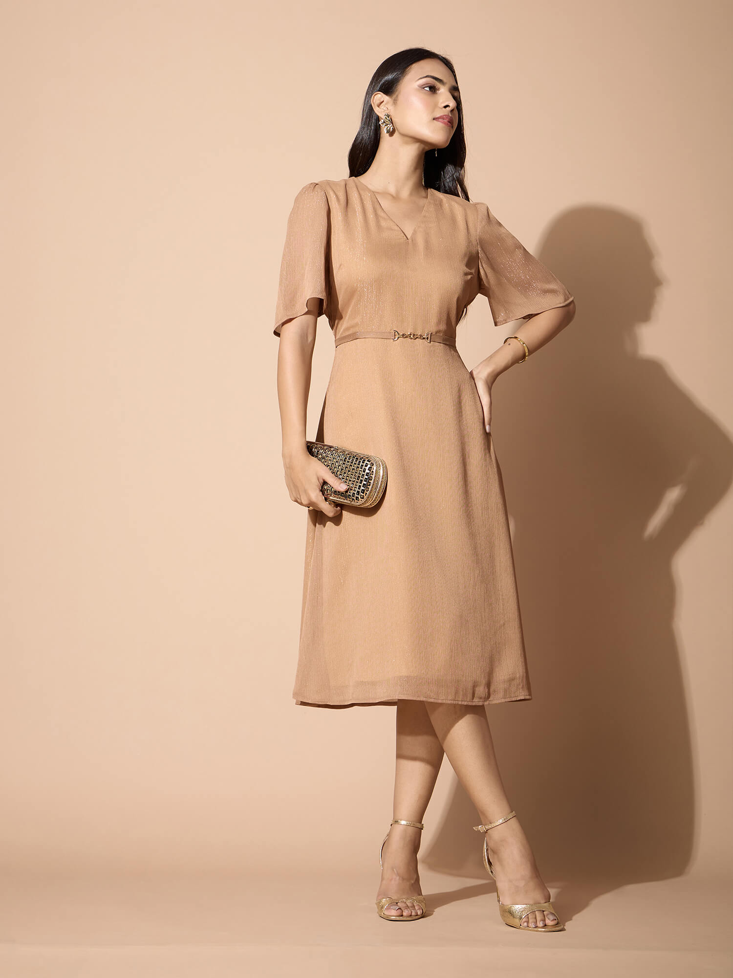 Azra Trim Detail Dress-Gold