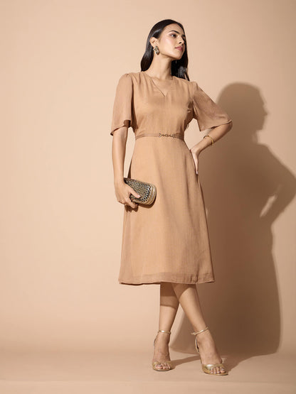 Azra Trim Detail Dress-Gold