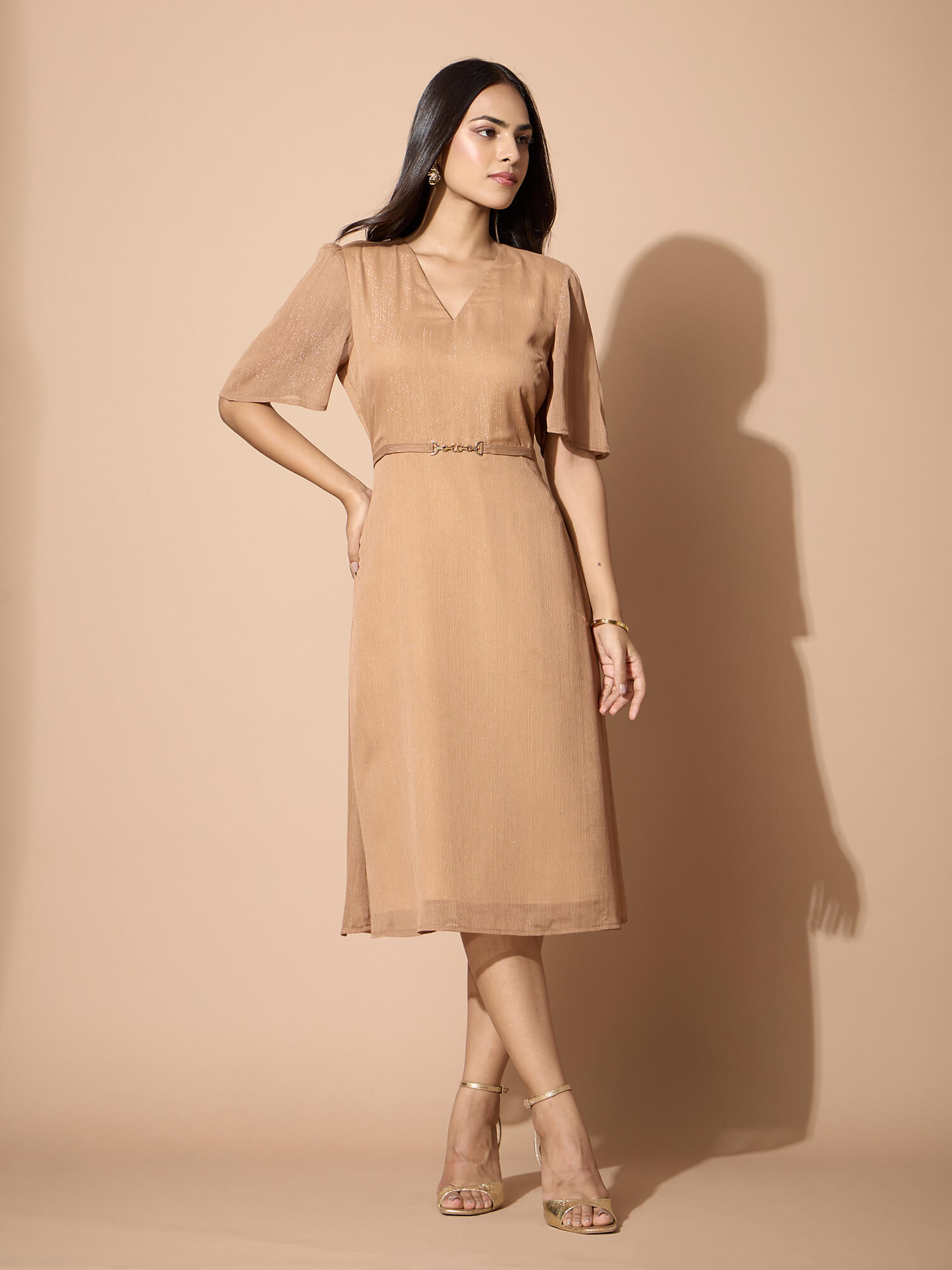 Azra Trim Detail Dress-Gold - SALT Attire