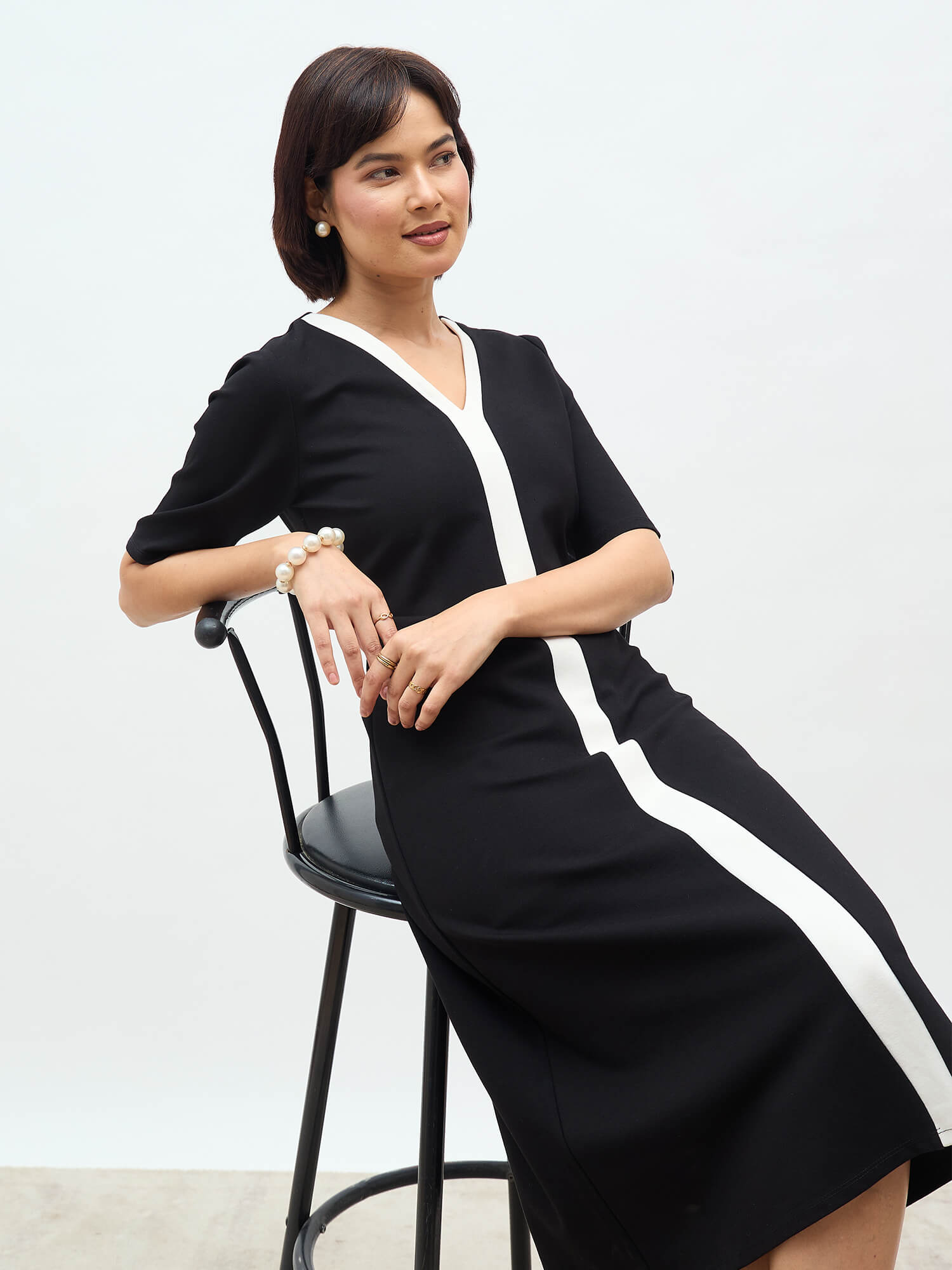 Astraea Contrast Panel Dress-Black