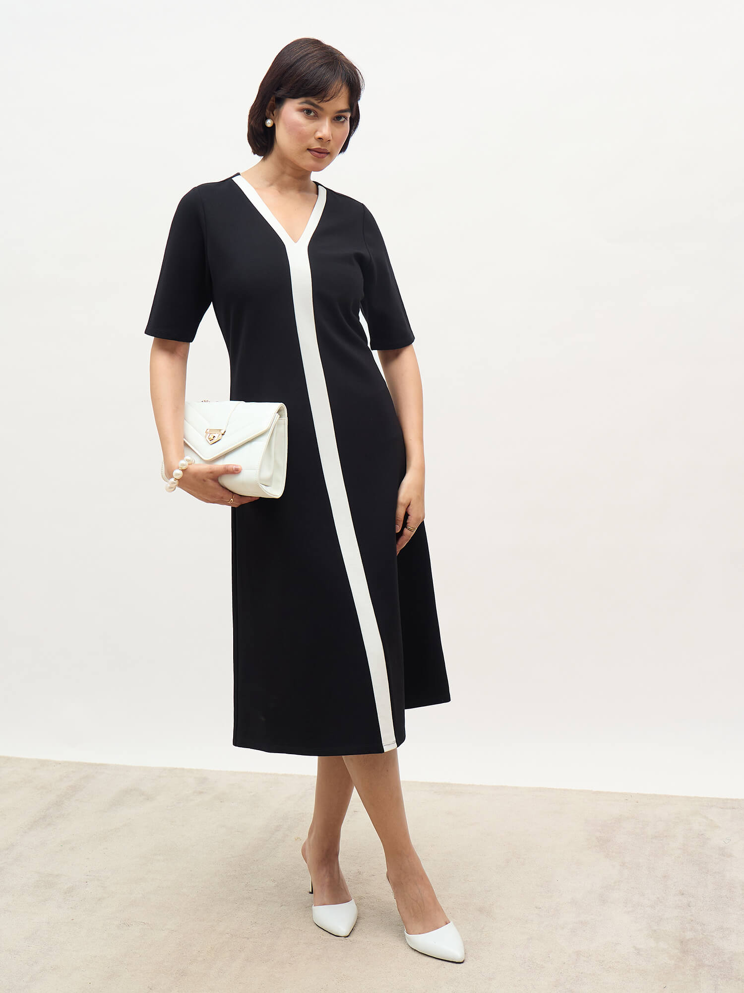 Astraea Contrast Panel Dress-Black