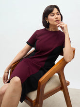 Aven Panelled Dress-Wine & Black