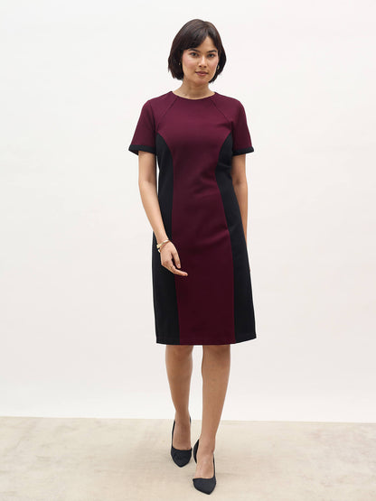 Aven Panelled Dress-Wine &amp; Black