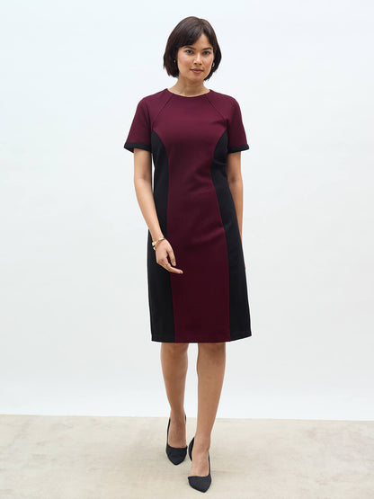 Aven Panelled Dress-Wine &amp; Black