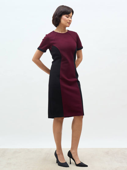 Aven Panelled Dress-Wine &amp; Black