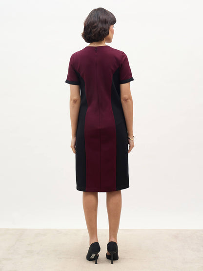 Aven Panelled Dress-Wine &amp; Black